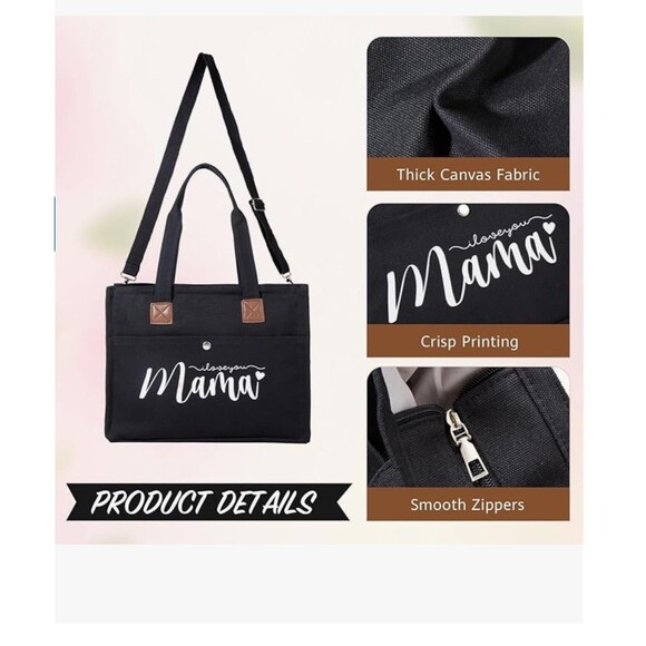 🖤 “I Love You Mama” Tote & Silver Keychain Gift Set – Brand New - Picture 5 of 9